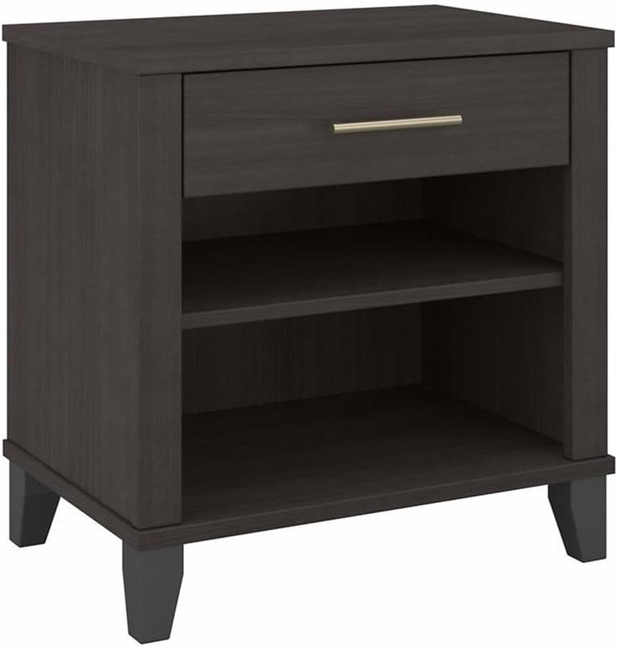Storm Gray 24" Modern Nightstand with Drawer and Shelves