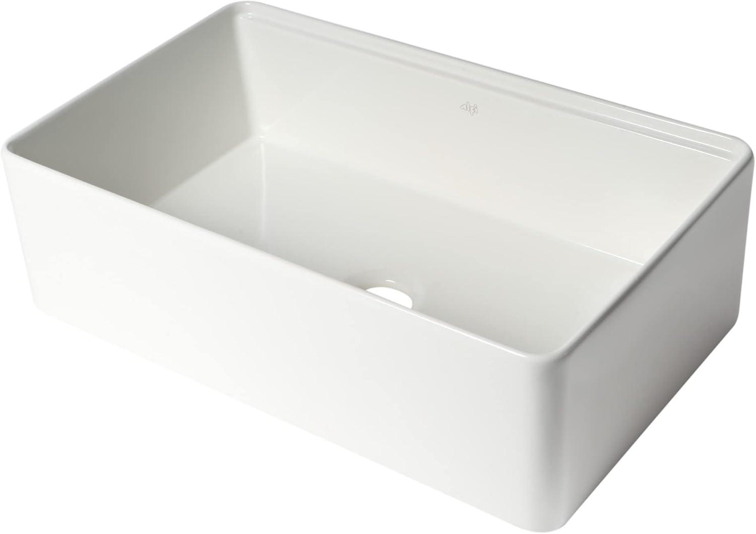 White Fireclay Farmhouse Drop-in Single Bowl Sink with Accessories