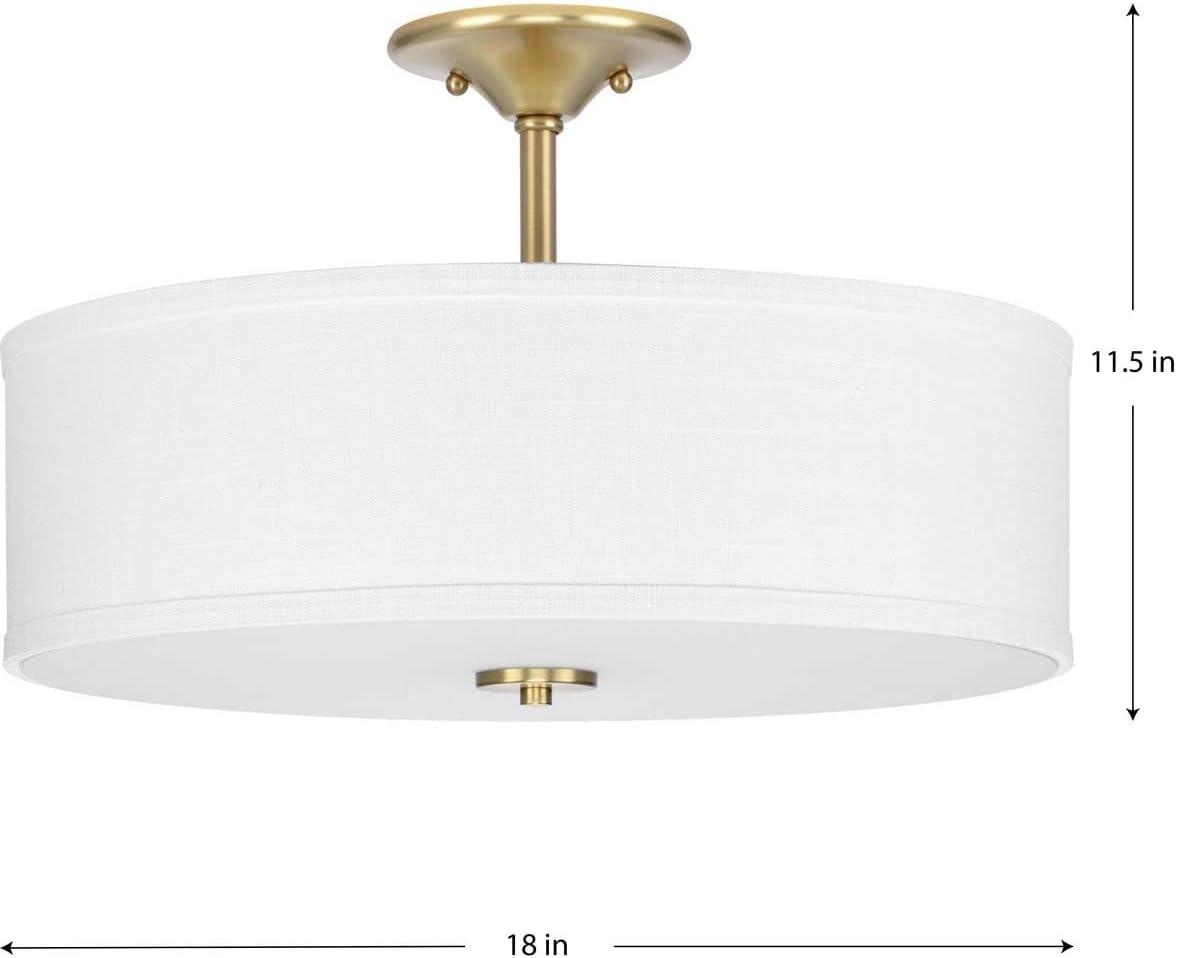 Progress Lighting, Inspire Collection, 3-Light Semi-Flush Mount, Satin Brass, Summer Linen Shade