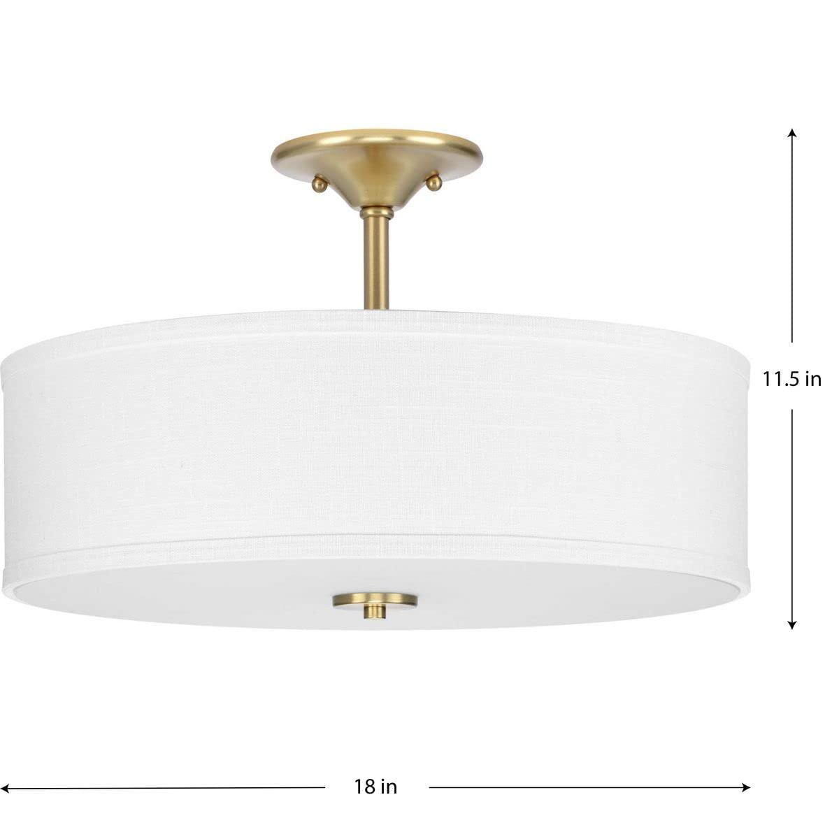 Progress Lighting, Inspire Collection, 3-Light Semi-Flush Mount, Satin Brass, Summer Linen Shade