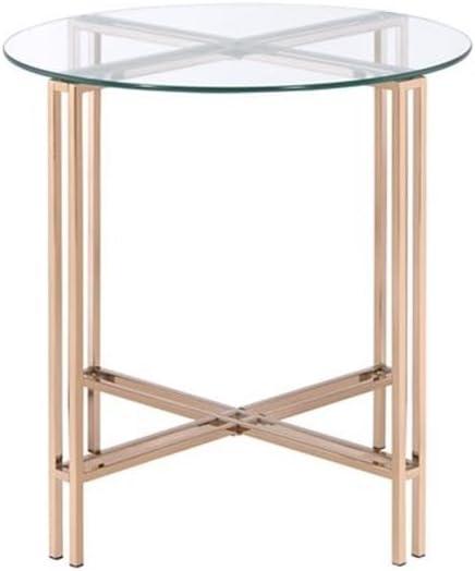 23" Veises Accent Table Champagne - Acme Furniture: Round Glass Top, Metal Frame, Spot Clean