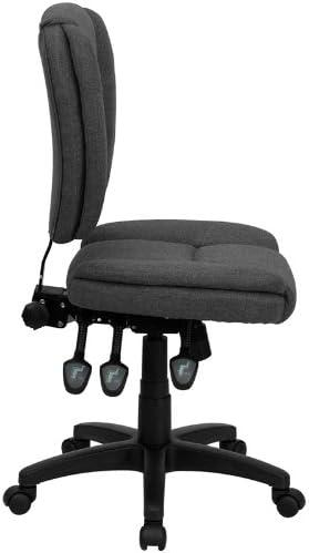 BizChair Mid-Back Gray Fabric Multifunction Swivel Ergonomic Task Office Chair with Pillow Top Cushioning