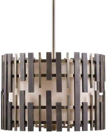 Kalizma Antique Brass 4-Light Drum Pendant with Cream Linen Shade