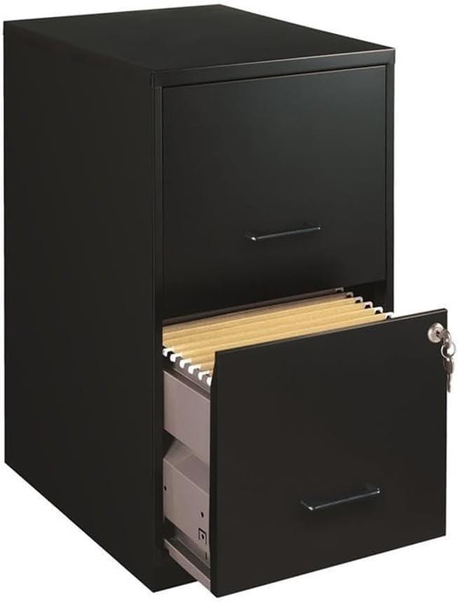 Black Metal 2-Drawer Lockable File Cabinet