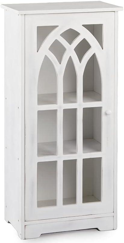 White Wooden Cathedral Door Floor Cabinet with Adjustable Shelving