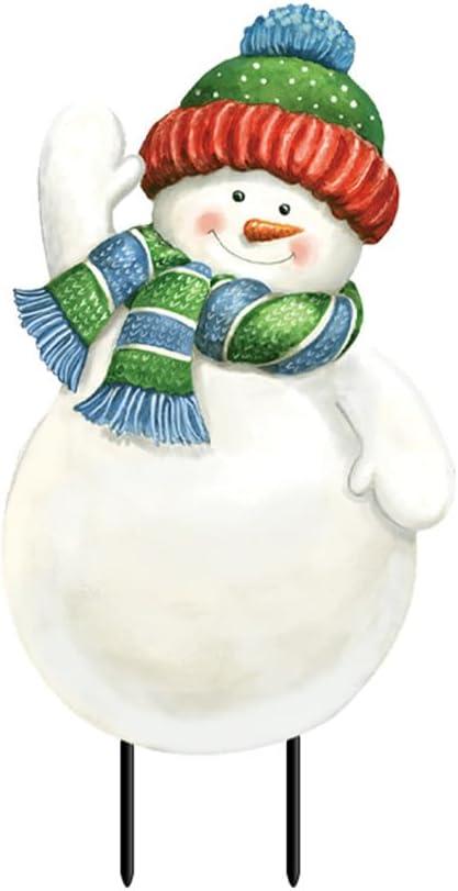 Snowman Freestanding Metal Art with Green and Blue Scarf