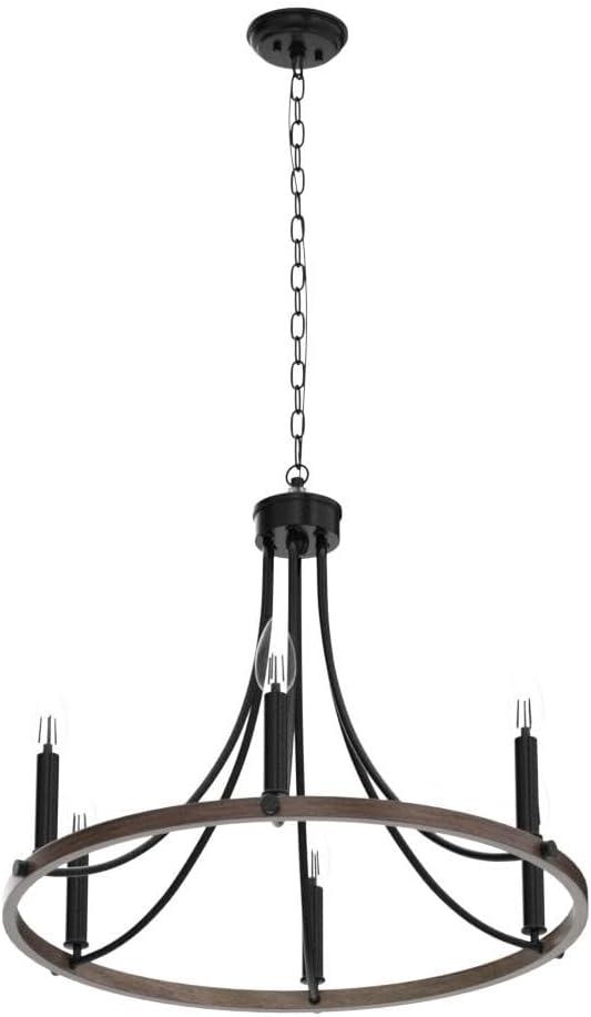 4-Light Black Modern Adjustable Height Light Fixture Wagon Wheel Chandelier