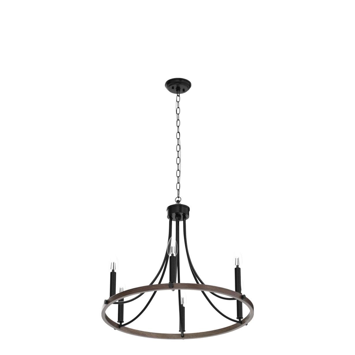 4-Light Black Modern Adjustable Height Light Fixture Wagon Wheel Chandelier