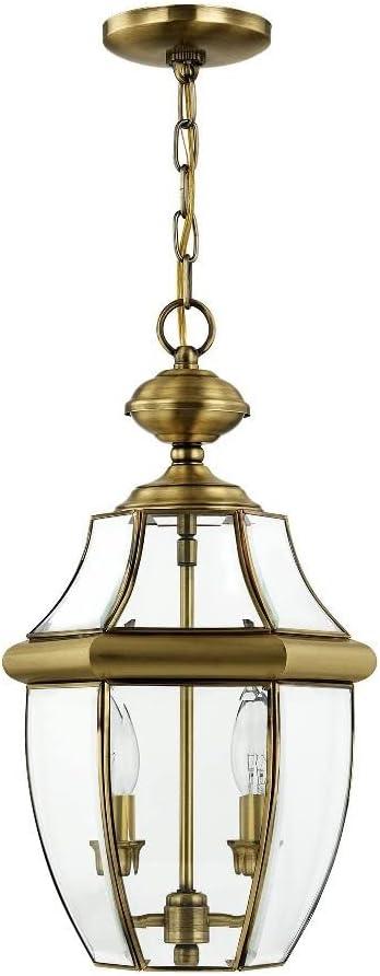 Monterey Polished Brass 2-Light Outdoor Pendant with Clear Beveled Glass