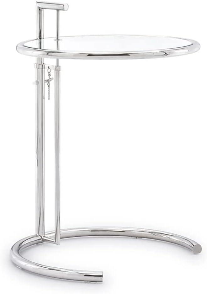 Adjustable Round Clear Glass and Metal Side Table