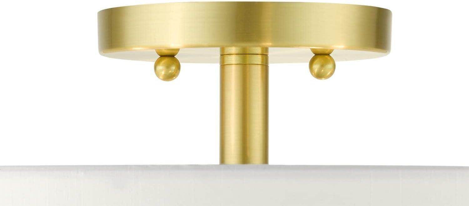 Satin Brass Meridian 5-Light Semi Flush Drum Ceiling Light with Off-White Shade