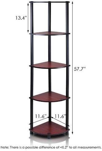 Furinno 11.6 W x 11.6 D x 57.7 H 5-Shelf Corner Display Freestanding Shelving Unit, Light Cherry and Black