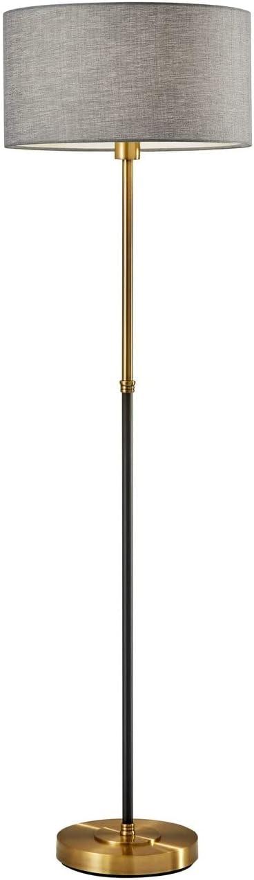 59" 3-way Bergen Floor Lamp Black - Adesso: Mid-Century, Antique Brass Mix, Gray Shade