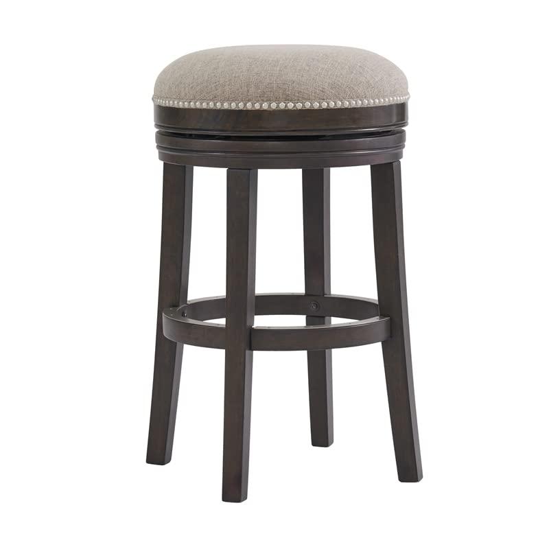 Set of 2 Clara Swivel Bar Height Stools Dark Brown - Alaterre Furniture: Upholstered, Rubberwood Frame, Fixed Height