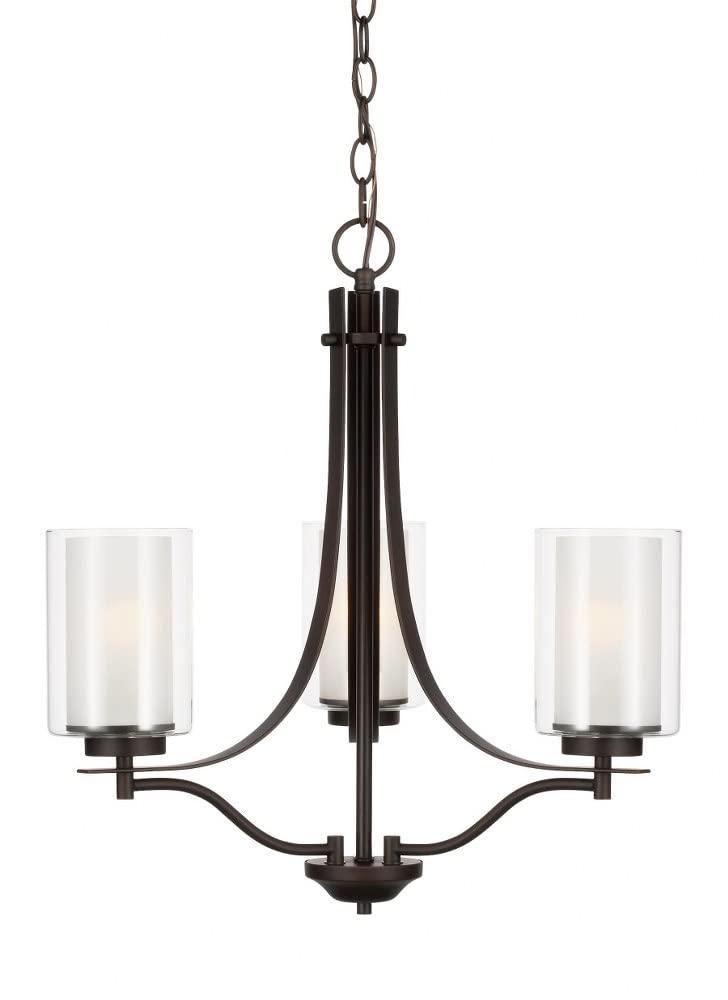 Elmwood 3-Light Brushed Nickel Modern Transitional Hanging Candlestick Chandelier with Satin Etched Glass Shades