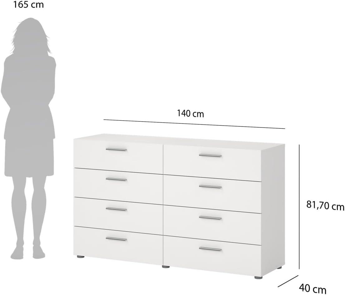 Tvilum,Austin 8 Drawer Double Dresser, Oak Structure/White High Gloss