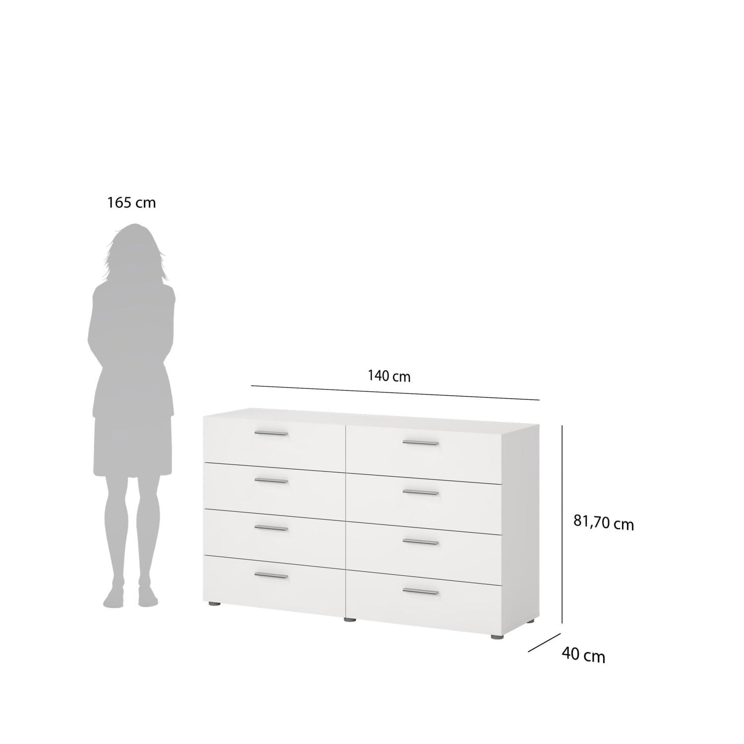 Tvilum,Austin 8 Drawer Double Dresser, Oak Structure/White High Gloss