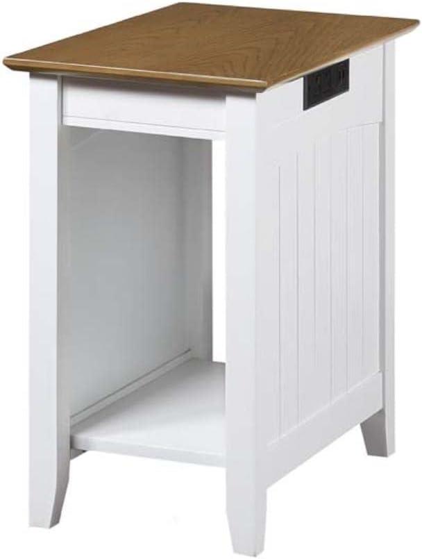Convenience Concepts Edison End Table with Charging Station and Shelf, Driftwood/White