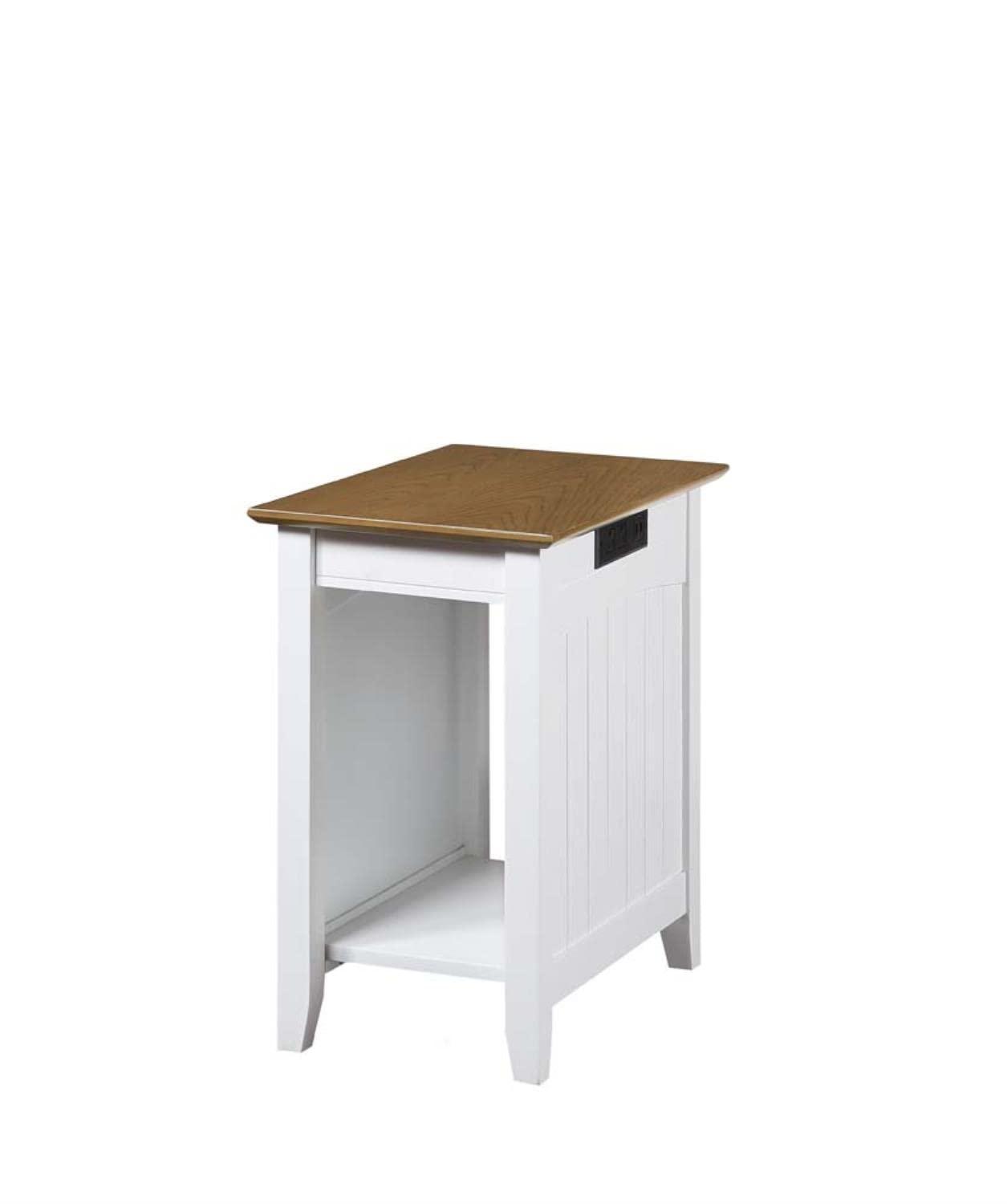 Convenience Concepts Edison End Table with Charging Station and Shelf, Driftwood/White