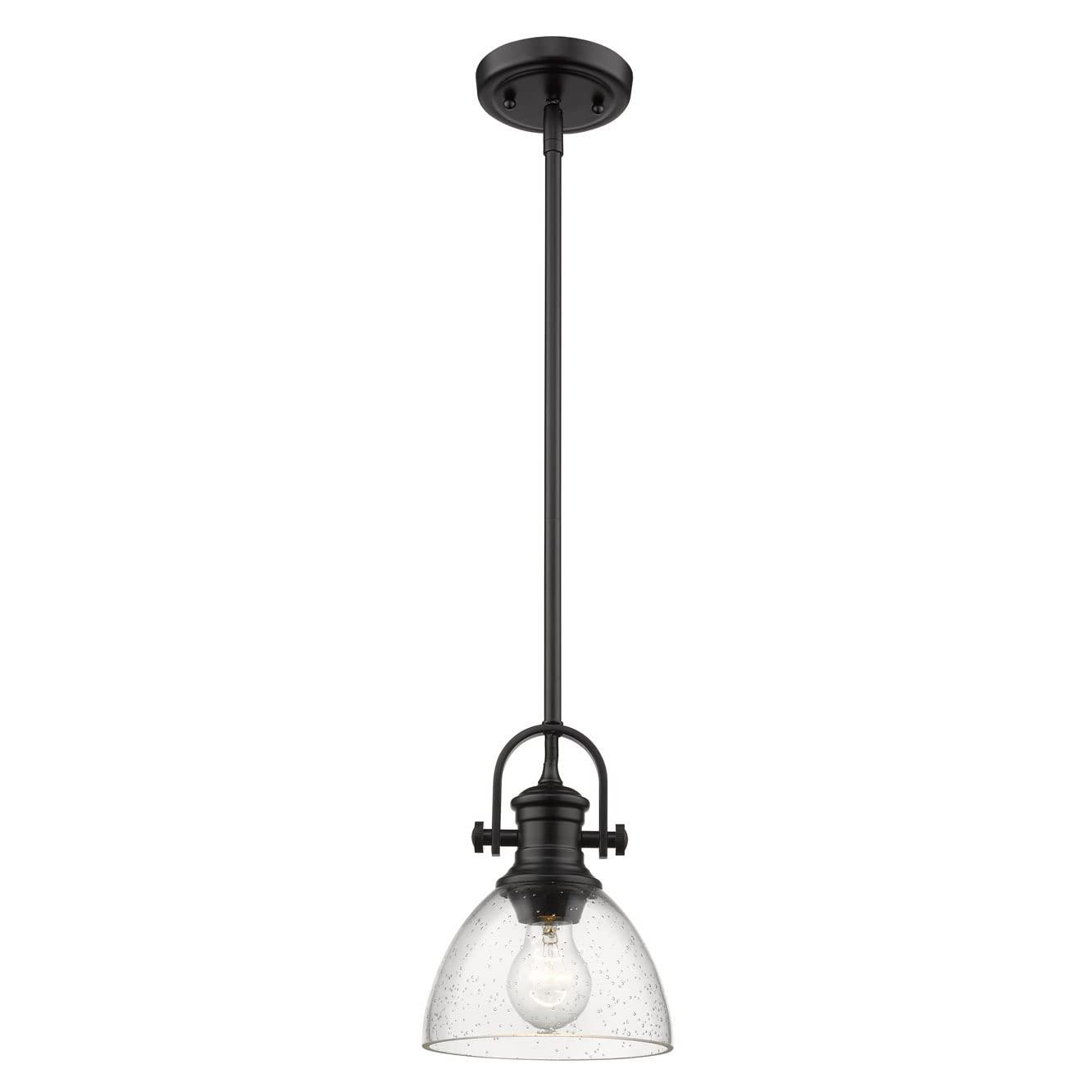 Golden Lighting Hines 1-Light Mini Pendant in Brushed Champagne Bronze with Seeded Glass