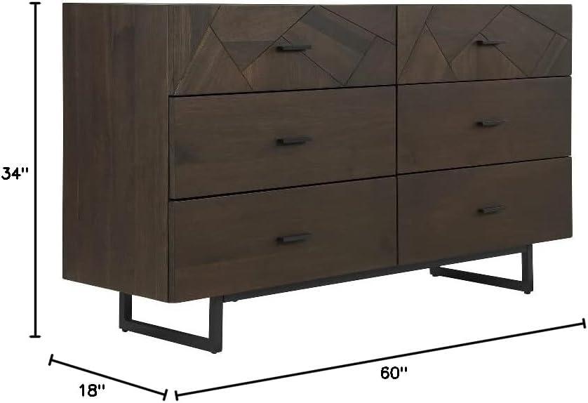 Marquis 6 Drawer Oak Wood Dresser with Black Metal Legs