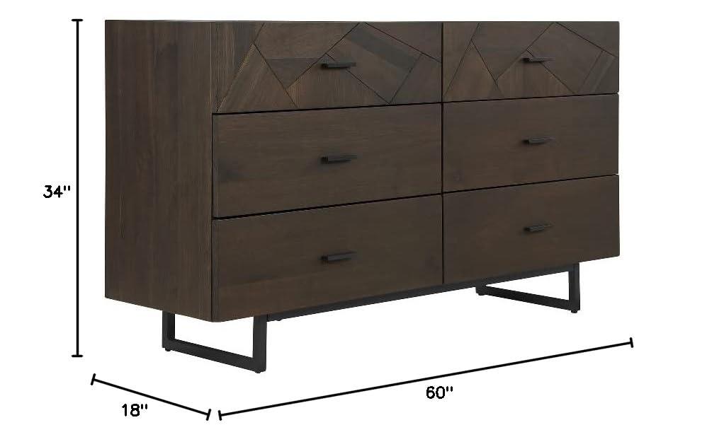 Marquis 6 Drawer Oak Wood Dresser with Black Metal Legs