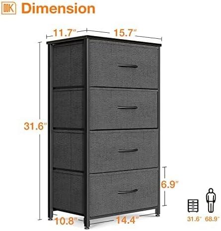 ODK Dresser for Bedroom with 4 Storage Drawers, Small Dresser Chest of Fabric Drawers with Sturdy Steel Frame, Wood Top, Dark Grey