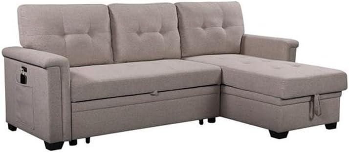 Bowery Hill Reversible Sleeper Sofa with Storage/USB Charging Port in Gray