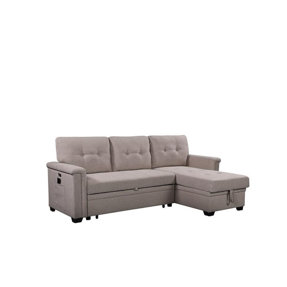 Bowery Hill Reversible Sleeper Sofa with Storage/USB Charging Port in Gray