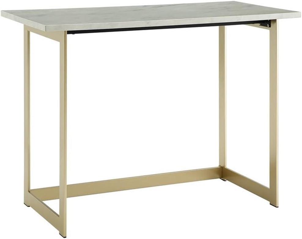 Walker Edison 42" Faux Marble Desk with White Faux Marble Top and Gold Base