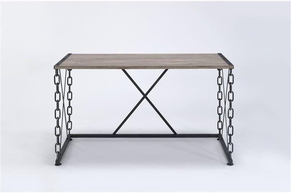 Acme Furniture 48" Jodie Console Table Rustic Oak and Antique Black Finish: Melamine Veneer, Metal Frame, Spot Clean