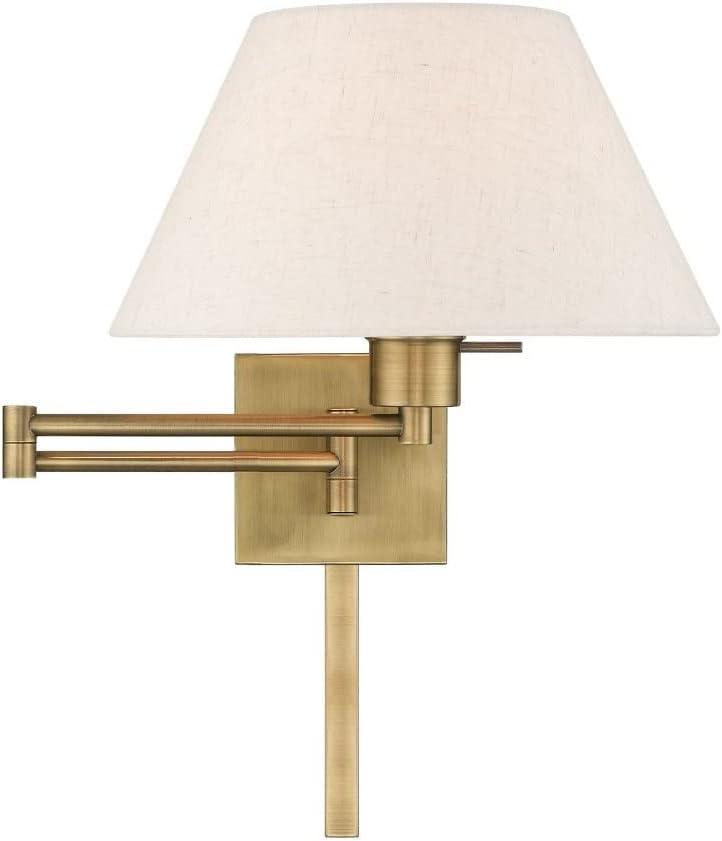 Bronze Finish Swing Arm Wall Lamp with Oatmeal Fabric Shade