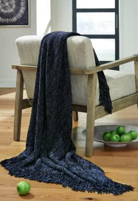 Signature Design by Ashley Tamish Casual 50 x 60" Woven Textured and Knotted Fringe Throw