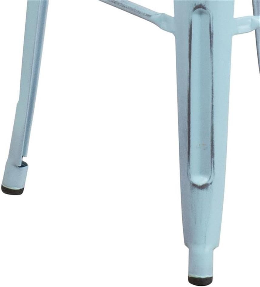 Flash Furniture Commercial Grade 30" High Backless Distressed Green-Blue Metal Indoor-Outdoor Barstool