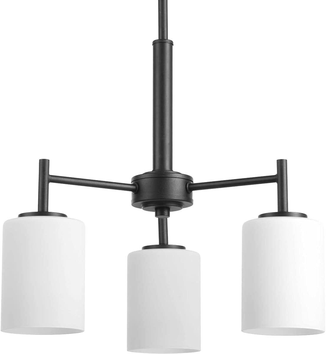 Progress Lighting Replay 3-Light Chandelier, Brushed Nickel, White Glass Shades