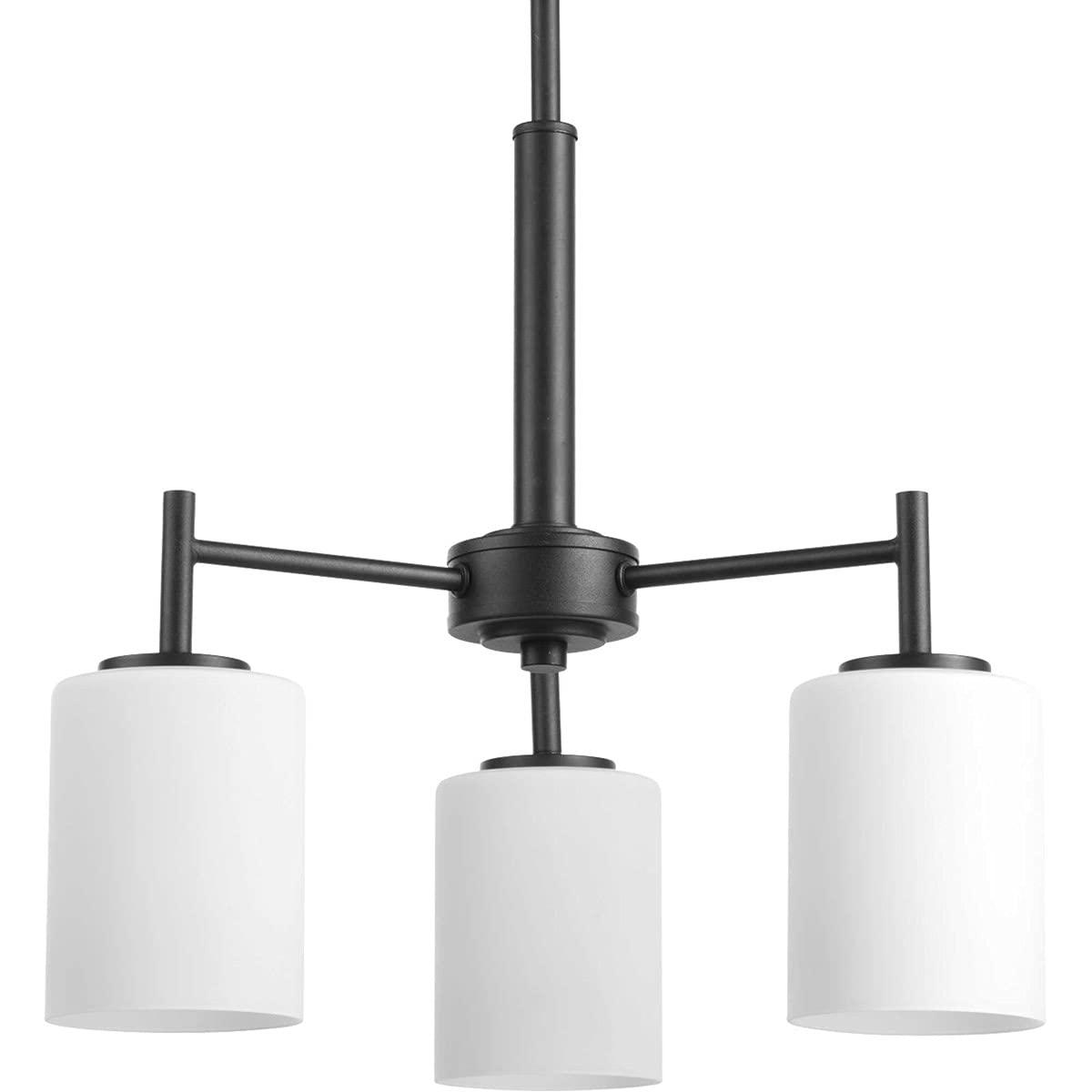 Progress Lighting Replay 3-Light Chandelier, Brushed Nickel, White Glass Shades