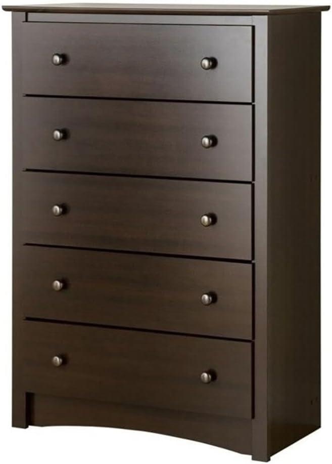 Pemberly Row Traditional 5 Drawer Wood Bedroom Chest in Espresso