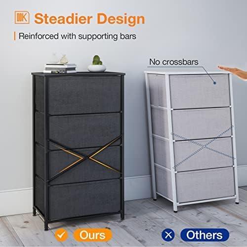 ODK Dresser for Bedroom with 4 Storage Drawers, Small Dresser Chest of Fabric Drawers with Sturdy Steel Frame, Wood Top, Dark Grey