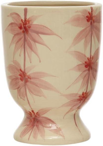 Hand-Painted Beige and Pink Stoneware Footed Planter