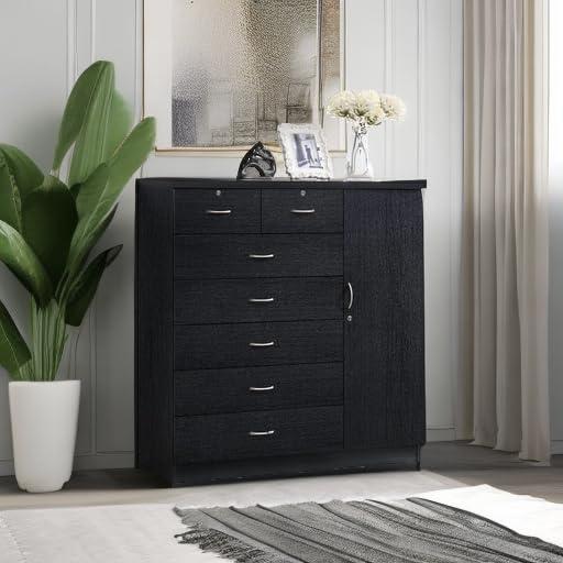 Hodedah 7 Drawer 1 Door Chest, Black