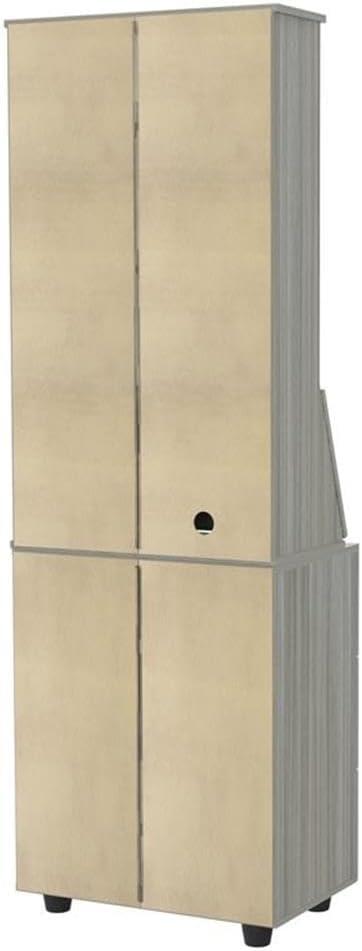 Computer Credenza Workcenter Gray - Inval: Smoke Oak Laminate, Glass Doors, Cable Management