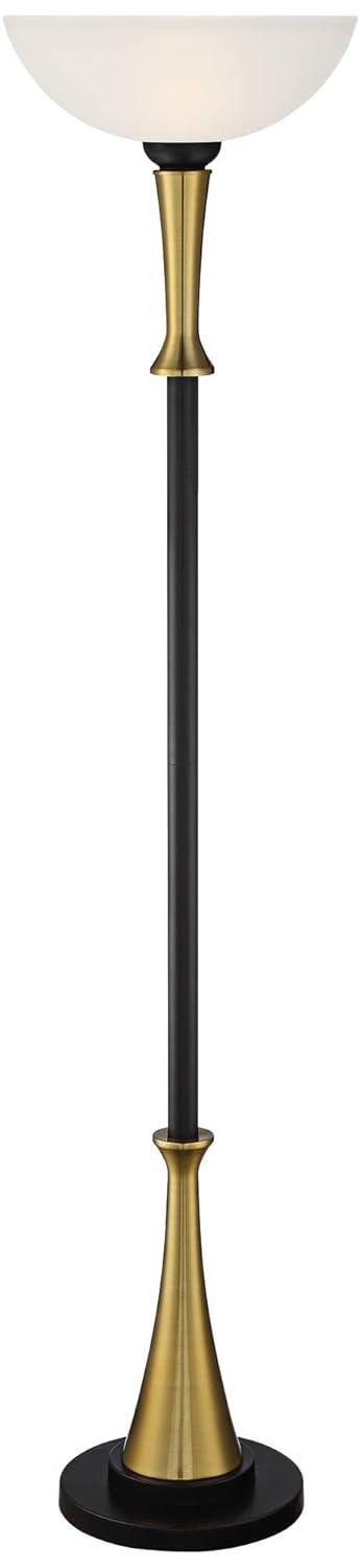 Possini Euro Design Burbank Modern Art Deco Torchiere Floor Lamp 70" Tall Black Brass Frosted White Glass Shade for Living Room Bedroom Office House