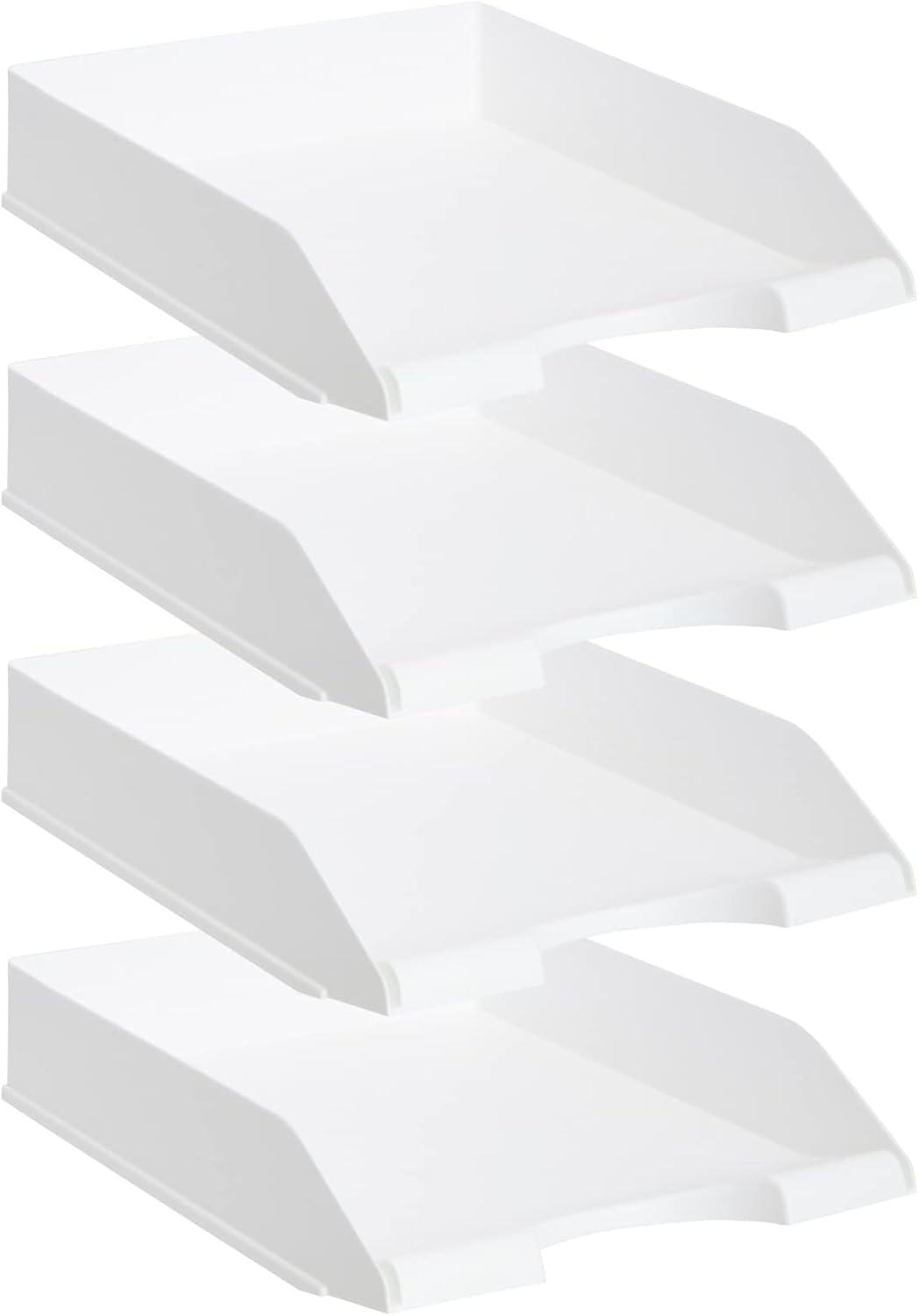 White Stackable Plastic Paper Trays for Letter Documents