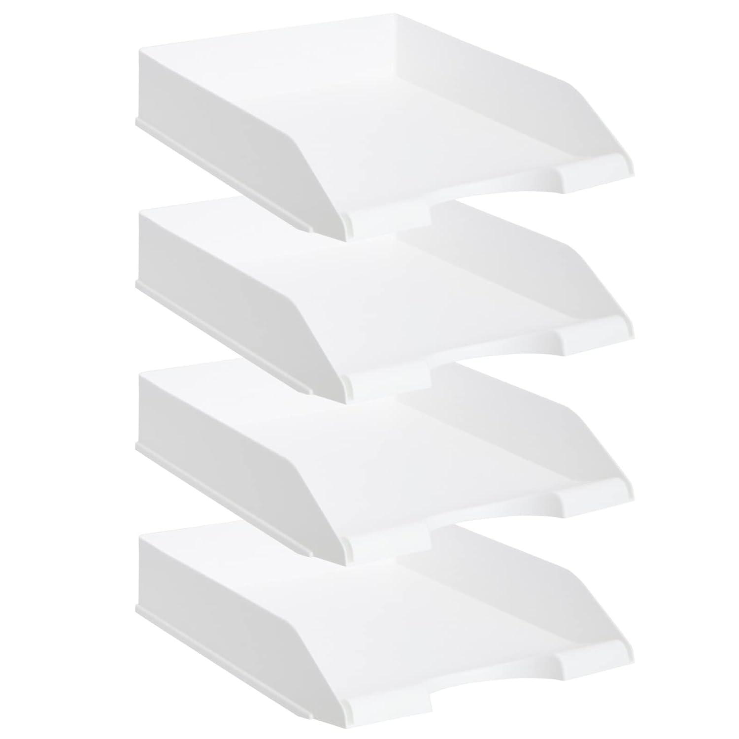 Stockroom Plus 4 Pack Stackable Paper Trays for Letter Documents, Desktop File Organizers, 10 x 13.45 x 2.5 In - White