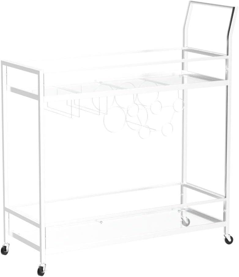 Silver Metal and Glass Bar Cart with Wine Rack