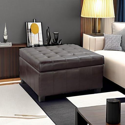 Christopher Knight Home Alexandria Bonded Leather Storage Ottoman - Brown: Upholstered Bench, Hardwood Frame