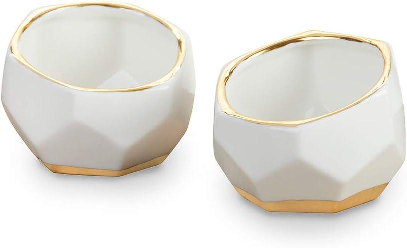 White and Gold Geometric Ceramic Planters Set of 2