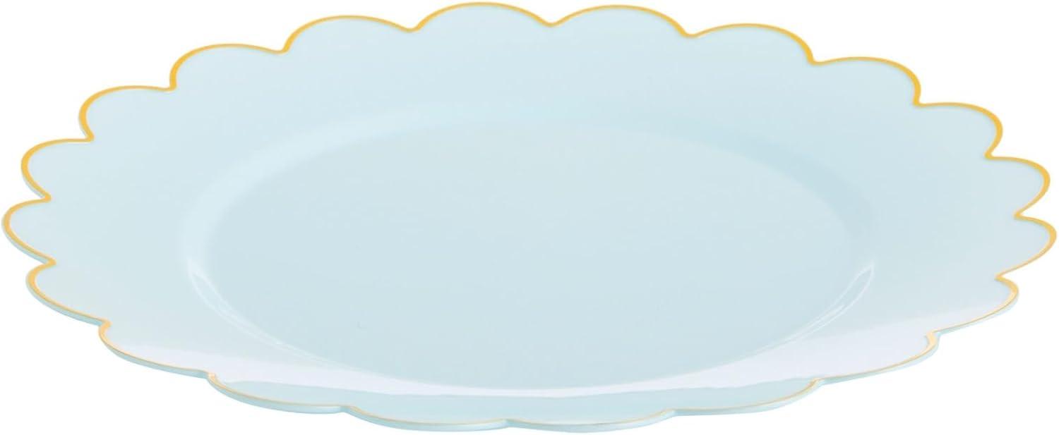 Sparkle and Bash 50-Pack Baby Blue Disposable Plates - Scalloped Plastic Plates with Gold Foil Rim for Birthday Party, Baby Shower (9 In)