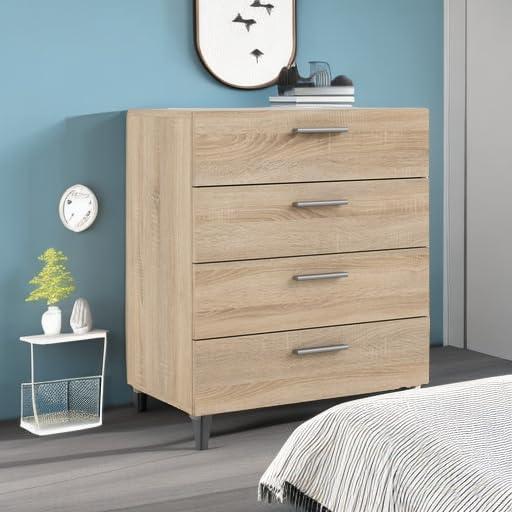 Austin Oak 4-Drawer Chest with Silver Handles