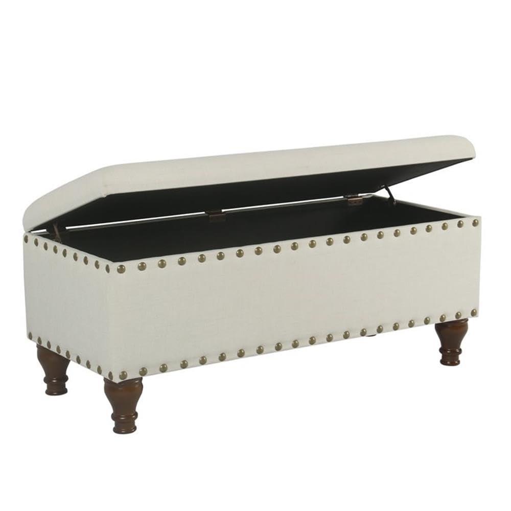 Large Storage Bench with Nailhead Trim Cream - HomePop